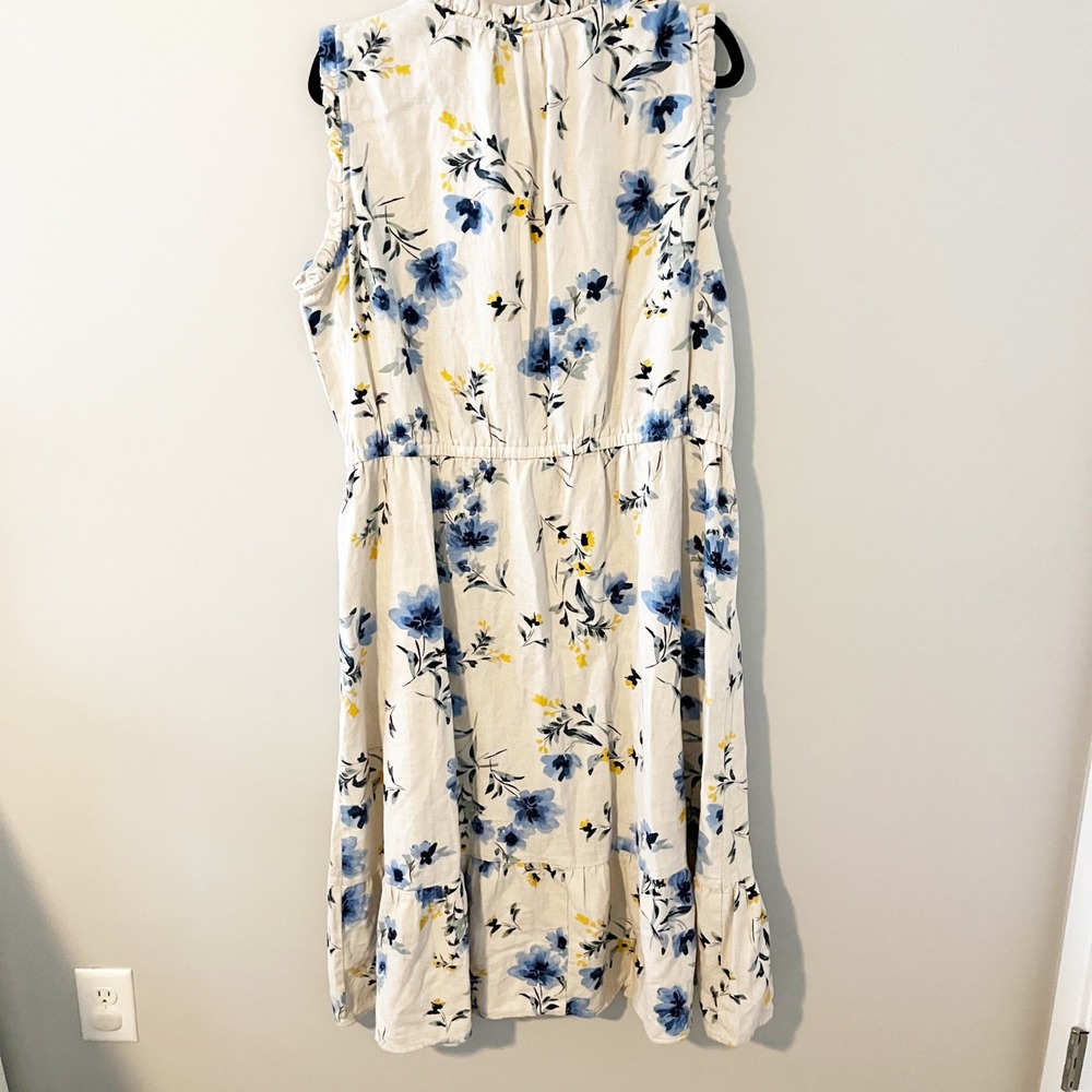 Liz Claiborne Floral Cotton Linen Midi Dress Blue Yellow XXL NWT - Picture 2 of 7
